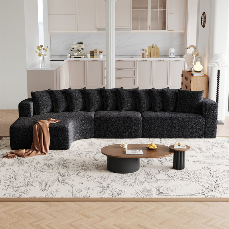 Ensemble de canapé modulaire en chenille de 131,1 pouces, Orienté à gauche (vu de face), Noir