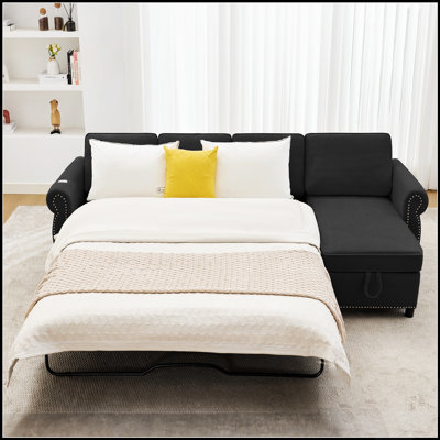 Canapé d'angle modulable 4 places, convertible en lit 2 en 1 avec chargement sans fil, ports USB, matelas à mémoire de forme et espace de rangement.