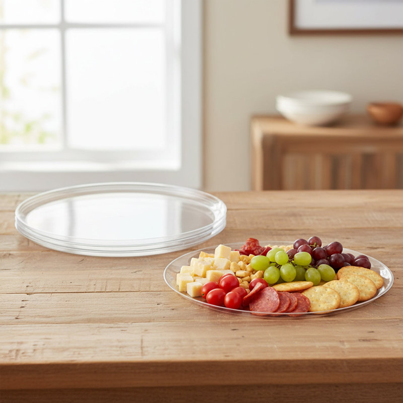 Plateaux ronds transparents en plastique de 18 pouces - 25 plateaux, 18" L x 18" W x 1.5" H, Clear