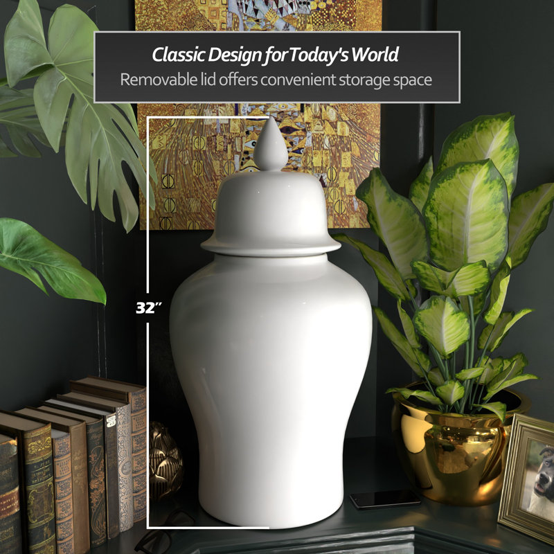 Timeless Chinese Temple Jar, White, 32"