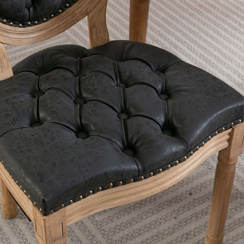 Chaise en cuir massif avec structure en bois massif, Noir