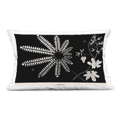 Ferns & Leaves on Black Design by Phillipa Katz Throw Pillow