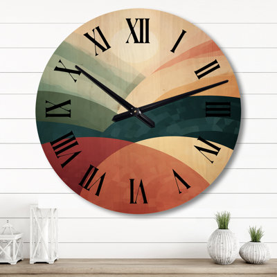 Retro Dreamscape Abstract Minimalism Blue Red - Abstract Midcentury Oversized Wood Wall Clock
