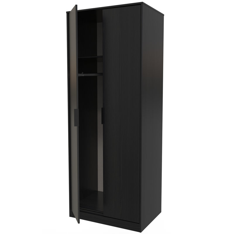 Fully Assembled 2 Door Wardrobe, 182.5cm H x 74cm W x 53cm D, Black