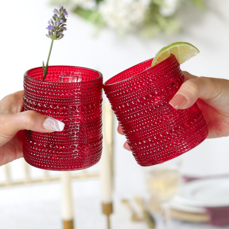Cissy 10 oz. Verre texturé perlé transparent (ensemble de 6), Rouge