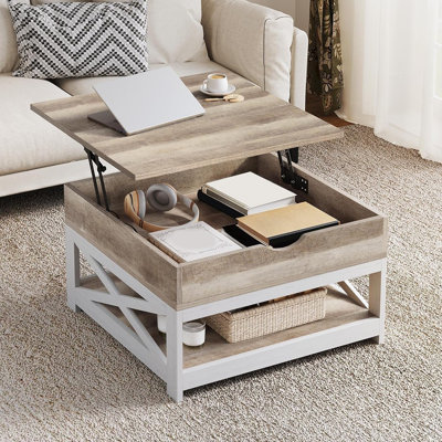 Coffee Tables With Living Room, Lift Top Coffee Table With Storage, Farmhouse Coffee Table, Square Wood Center Table Cocktail Table, Grey Wash