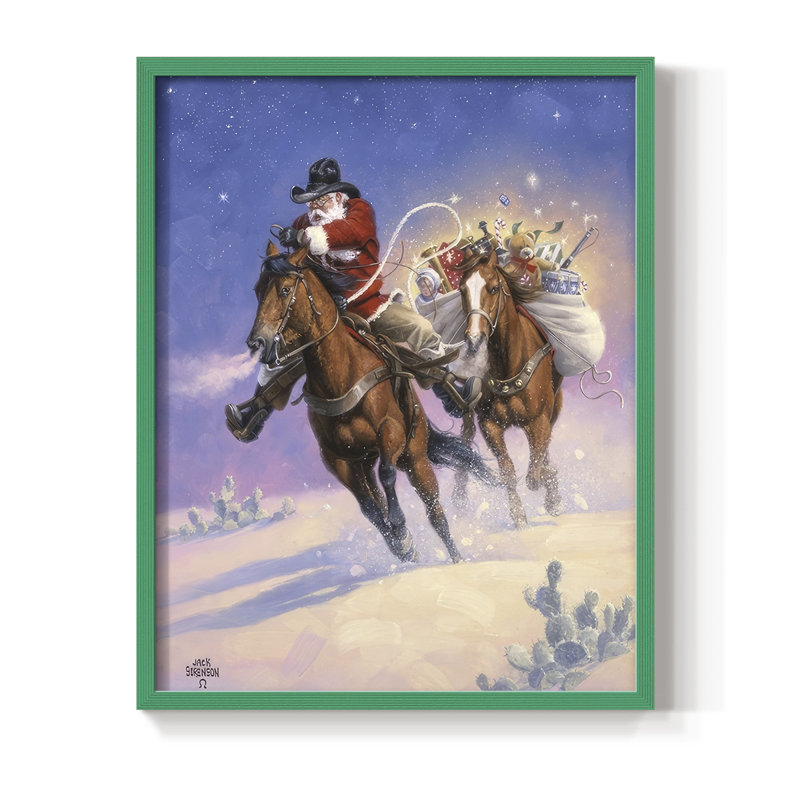 «Santa's Big Ride», reproduction encadrée - bois massif, H 11 po x l 9 po, Vert