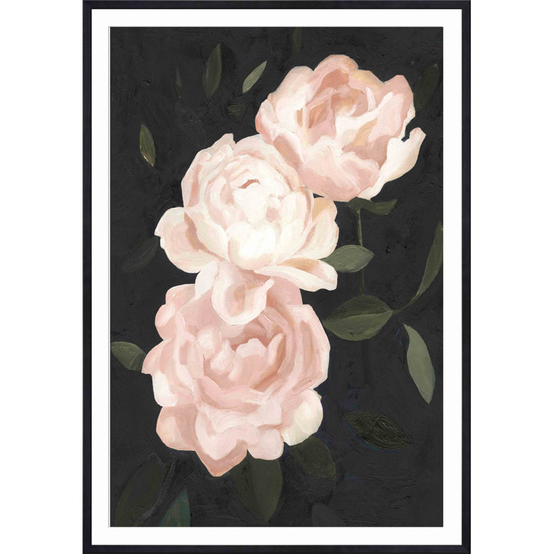«Nighttime Flora III» par Emma Scarvey - peinture encadrée, H 32 po x l 48 po, Noir