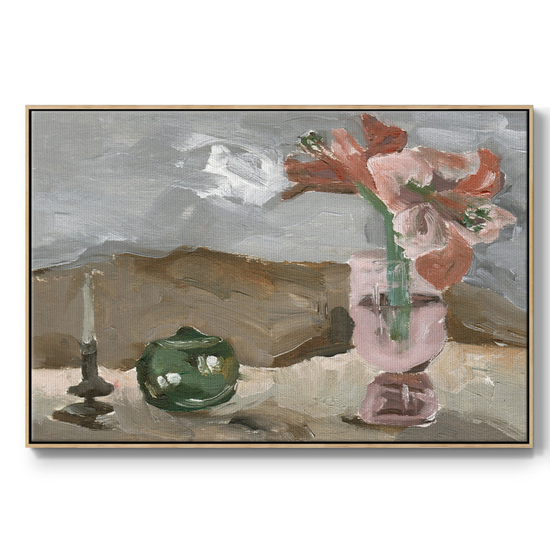 Vase de fleurs roses II - impression, H 25 po x l 37 po x P 2 po, Toile naturelle avec cadre flottant