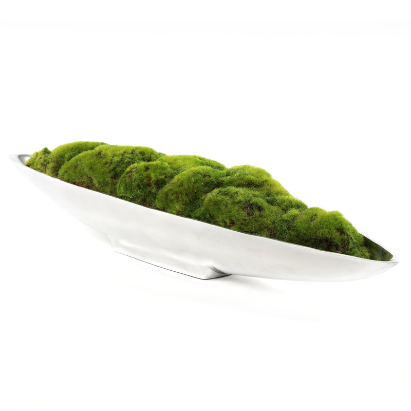 Faux Moss Grass in Metal Boat Tray