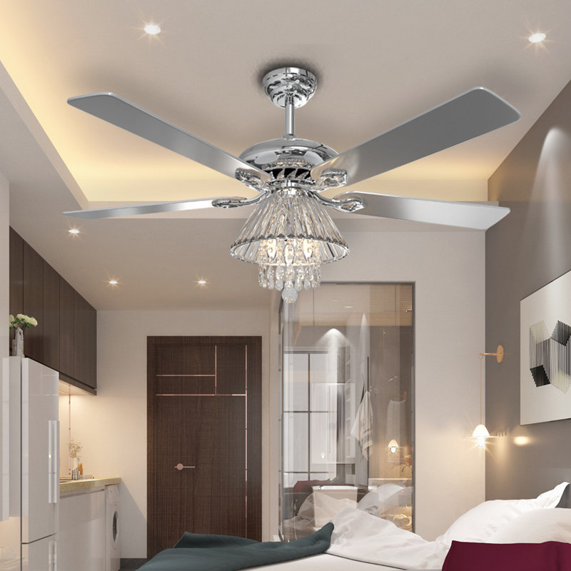 5-Blade Crystal Ceiling Fan Chandelier