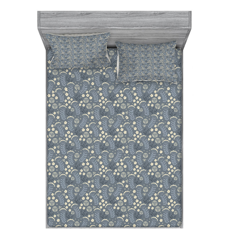 Microfiber Floral Sheet Set, Queen Sheet Set with Fitted Sheet