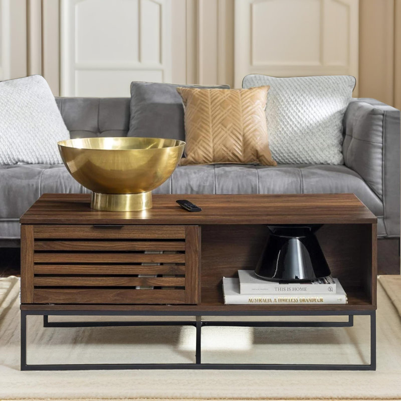 Akshaye Rustic Brown Enclosed Coffee Table with Storage Compartment Living Room