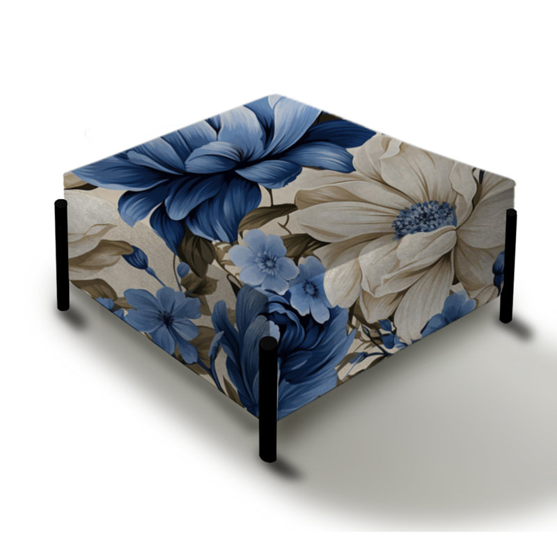 Bouquet de fleurs bleu cobalt motif victorien III - grand repose-pieds carré floral