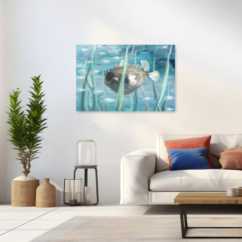 Art mural Pufferfish in Seagrass, 32" H x 48" W