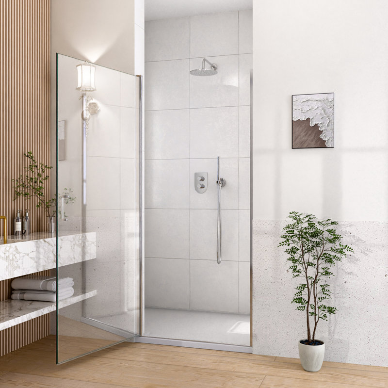 Porte de douche semi-pivotante de l 34 po x H 72 po, verre trempé de 1/4 po de 6 mm d'épaisseur, réglage de la largeur de la balançoire peu encombrante de 1 po, porte de l'emballage industriel résistant aux chocs H, joint magnétique de fuite de 6 mm / zéro