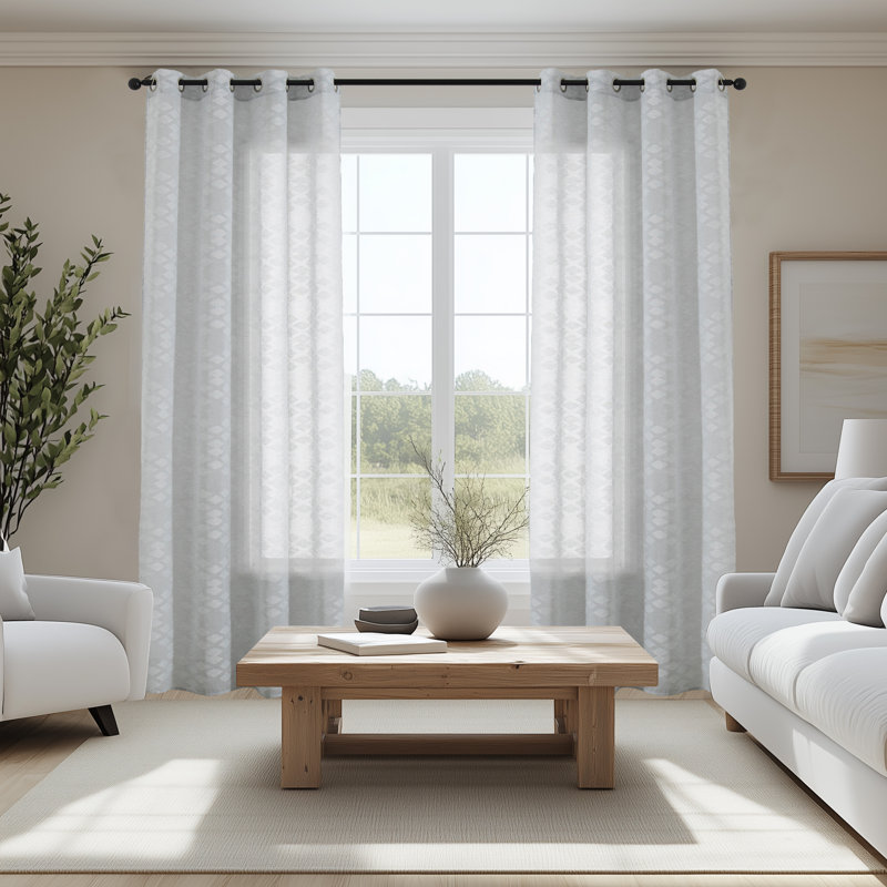Mkenzi Polyester Semi-Sheer Gromments Curtain Pair, 52" W x 96" L