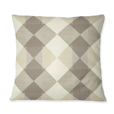 Beige Grey Houndstooth Print I - Traditional Throw Pillow