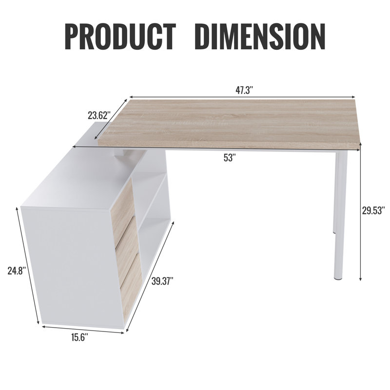 Luitgard 53'' W L-Shaped Writing Desk, Dark White