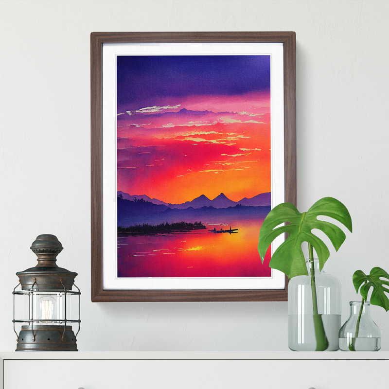 Sunset Over Mountains No.4 - Single Picture Frame Print, 64cm H x 46cm W x 2cm D, Oak Framed