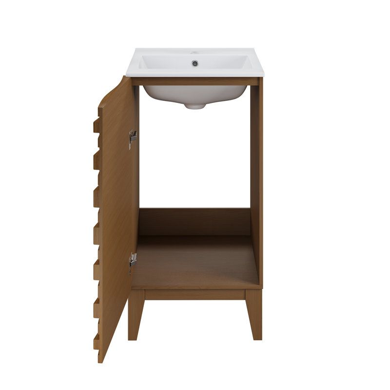 Cascade 18" Bathroom Vanity In Natural Oak, Brown, White
