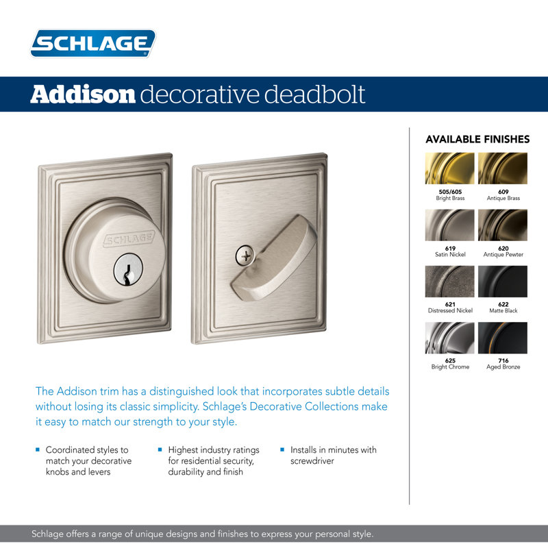 Single Cylinder Deadbolt with Addison Trim, Matte Black