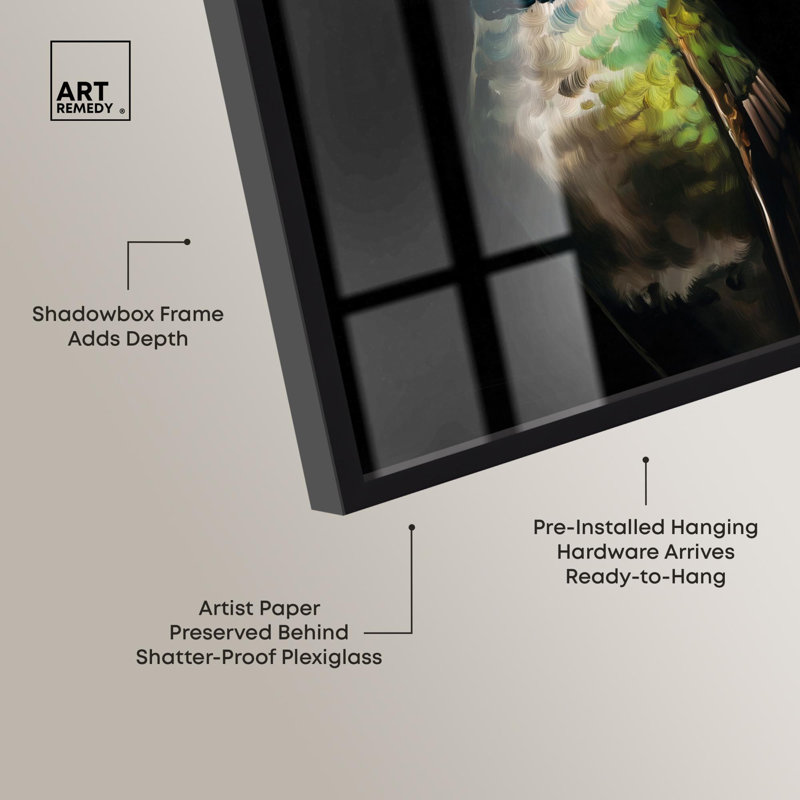 «Crowned Azure Bird I Shadowbox Print Bird» par Art Remedy, H 55 po x l 37 po, Noir