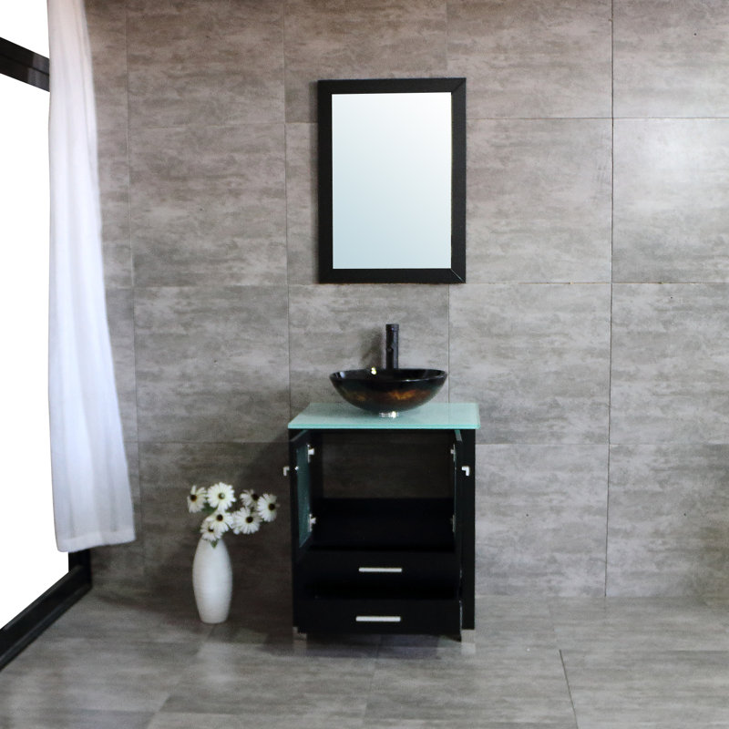 Meuble-lavabo simple 24,8 po avec miroir Leftbank, Bourgogne / rouge / jaune