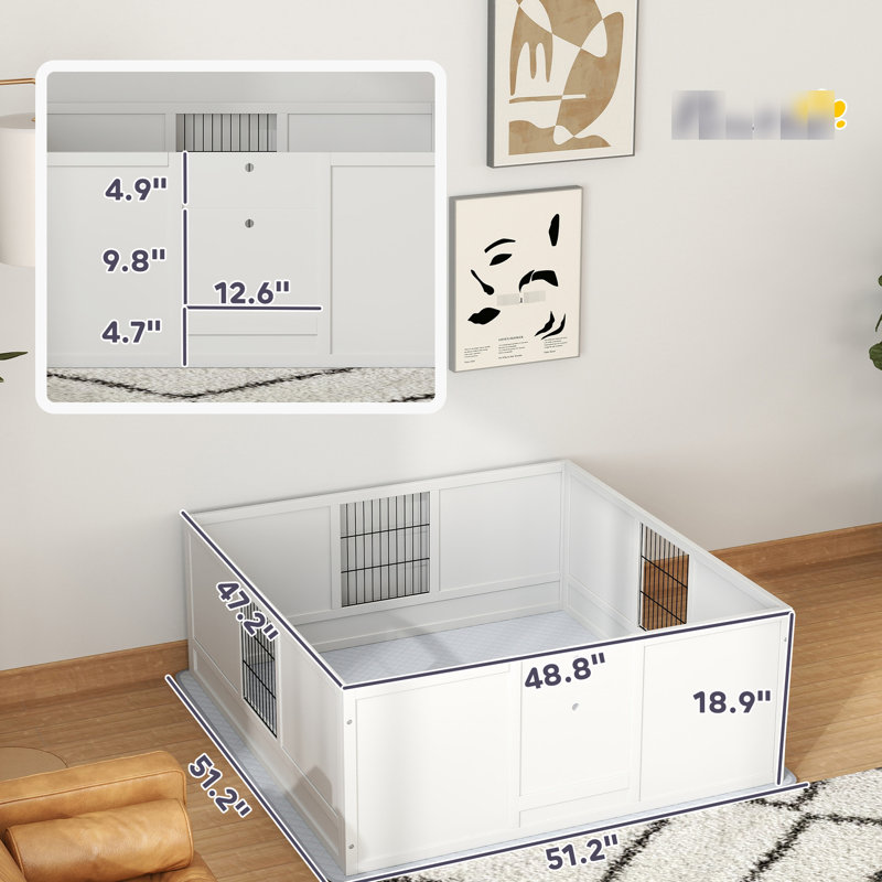 Grande boîte de mise bas pour chien - panneaux amovibles, l 47,2 po x L 48,8 po H 18,9 po pour litière pour chiots ventilée, hauteur réglable
