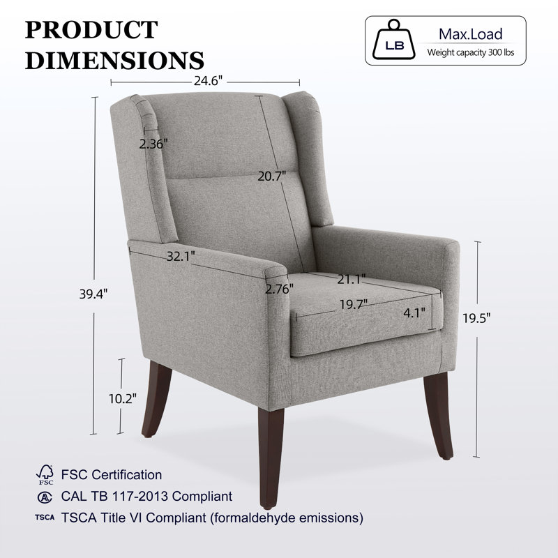 Upholstered Polyester Accent Armchair (Set Of 2), Gray