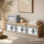 Bacs de rangement avec couvercles - paniers de rangement en tissu avec fenêtre, paniers pliables pour tablettes, paquet de 4, boîtes décoratives pour la maison, placard, bureau, gris