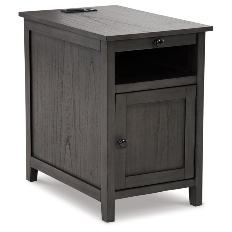 Dalson End Table and Built-In Outlets, Gray
