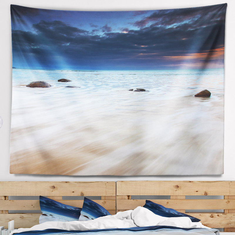 Tapisserie «Seashore White Waves over Moeraki Boulders», H 32 po x l 39 po