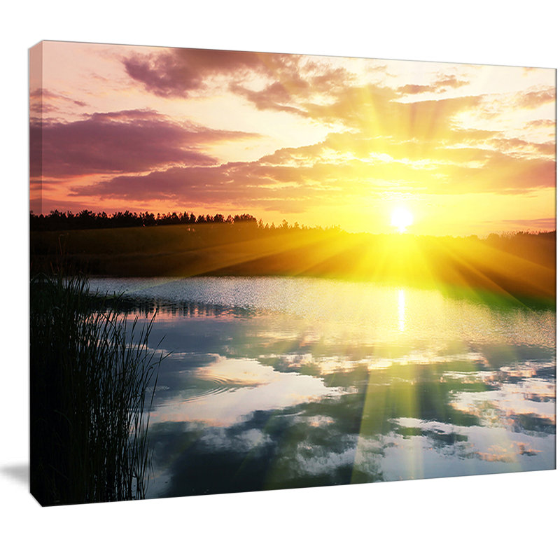 " Bright Yellow Sunrise Over Lake ", 12" H x 20" W