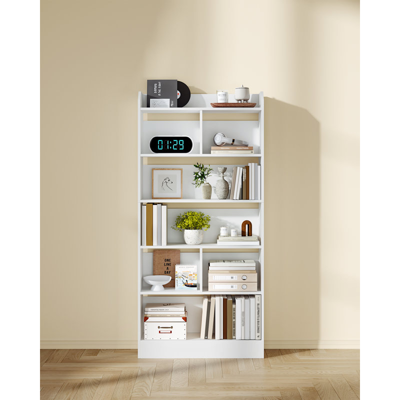 Bookshelf, bookcase, with 6 compartments, storage shelf, freestanding shelf, for living room, office, bedroom, White