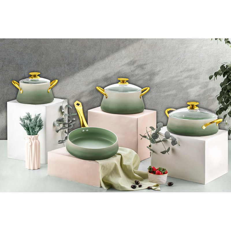 Aubrelle 7 - Piece Non-Stick Aluminum Cookware Set, Green