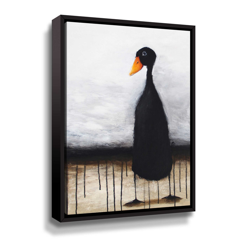 Le canard noir - peinture sur toile, Toile à cadre flottant noir, H 10 po x l 8 po x P 2 po