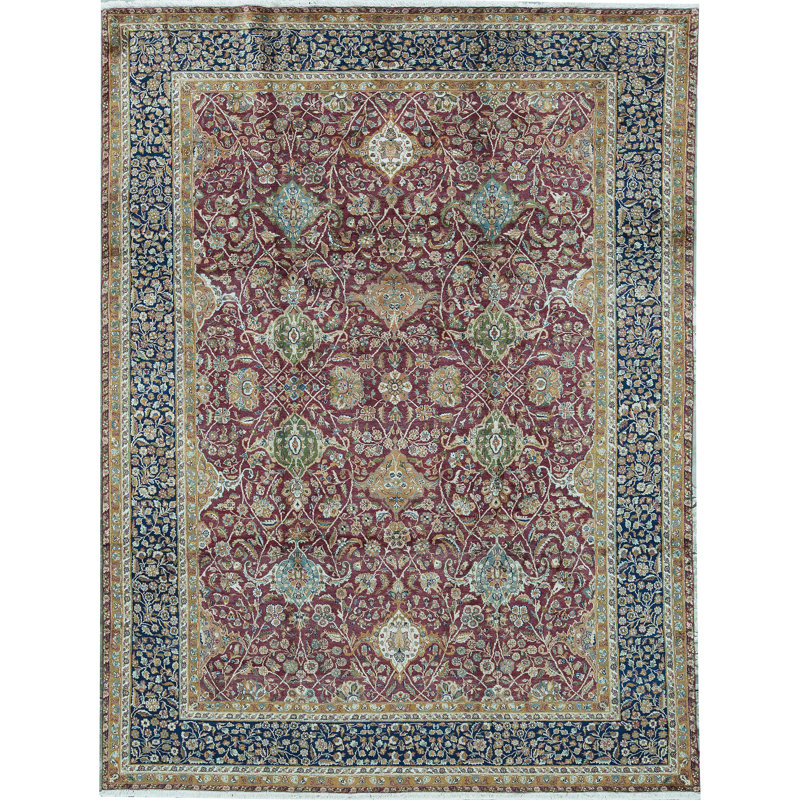 Tapis rouge et bleu noué à la main de haute qualité