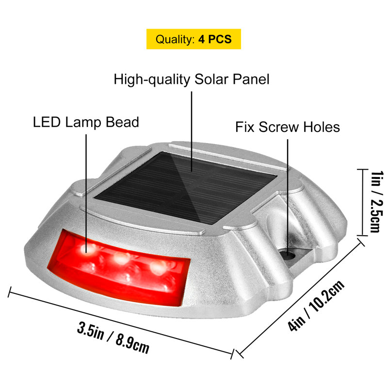 Solar Red LED Pathway Lights with Aluminum Shell, Set of 4