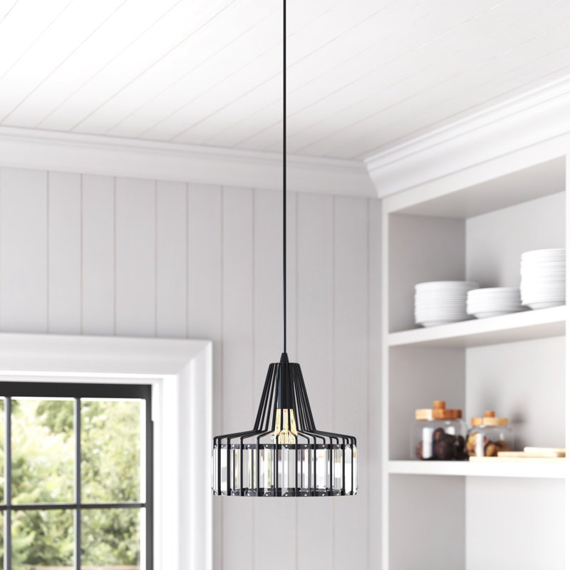Brecksville 1 - Light Single Drum Pendant with Crystal Accents, Black