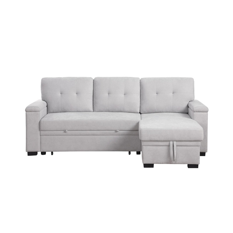 Canapé-lit modulaire réversible en tissu tissé, Tissu gris pâle