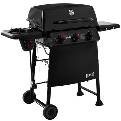 Feasto 3-burner Propane Gas Grill With Side Burner, All-porcelain-enamel Main Body And Lid, 38,000 Btu And 504 Sq. In. Cooking Space, Outdoor Gas Grill For Garden, Poolside And Tailgating