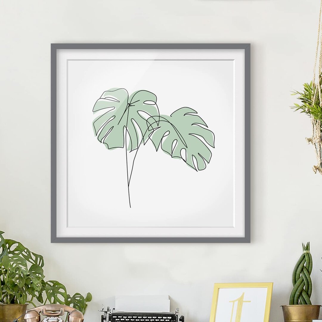 Gerahmtes Poster Monstera Leaves Line Art