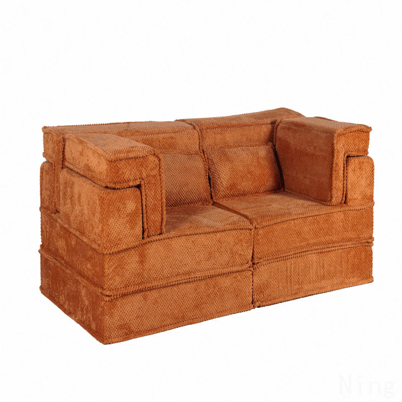 Compression Mahjong Sofa,Convertible Floor Sofa Bed,Diy Boneless Modular Sectional Sofa,No Assembly Required,Circle Fleece Fabric,Modern Oversized Loveseat,Orange