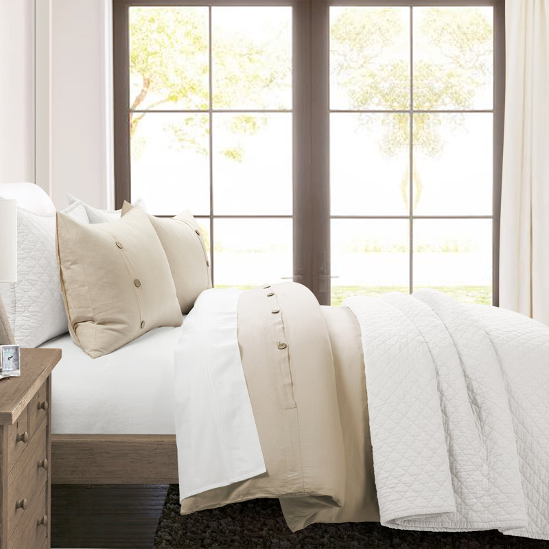 Farmhouse / Country Linen Blend No Solid Colour Duvet Cover, California King Duvet Cover + 2 Shams, Linen