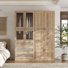 Armoire-penderie 2 pièces 79,1 "x l 63" Farmhouse avec décorations en rotin, portes et tiroirs en verre