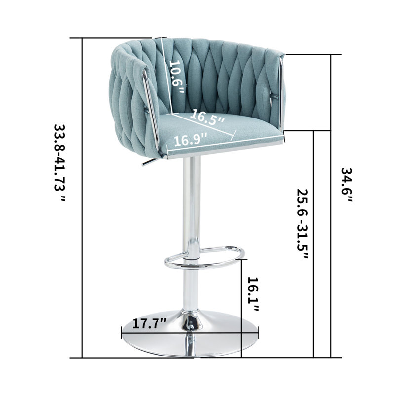 360° Swivel Bar Stools Set Of 2, Adjustable Height With Woven Back & Footrest, Perfect For Kitchen, Cafe, And Pub, Blue