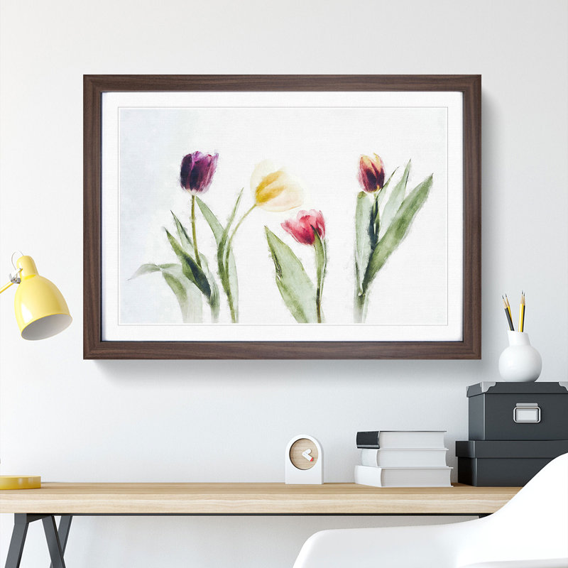 Colourful Tulip Flowers - Picture Frame Painting Print, 24cm H x 33cm W x 2cm D, Walnut Framed
