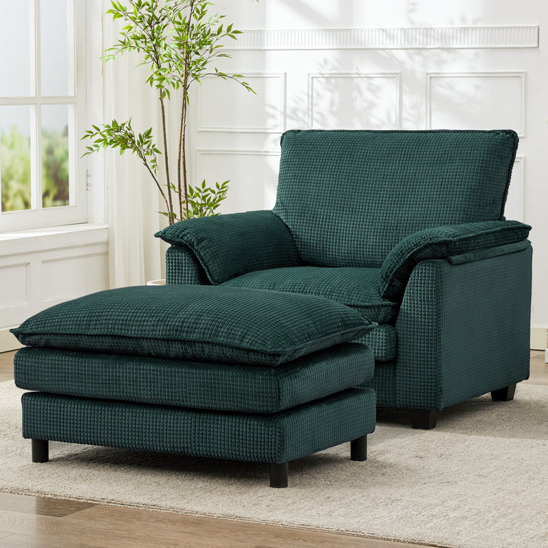 Fauteuil d'appoint surdimensionné avec repose-pieds, Vert
