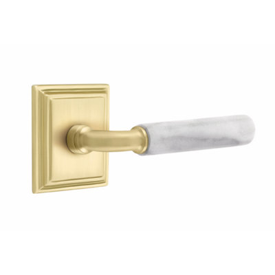 Ensemble de faux levier Emtek Select, rosette Wilshire, tige R-Bar, poignée en marbre blanc